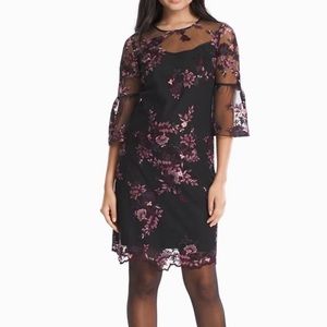 White House Black Market bell sleeve embroidered shift dress
